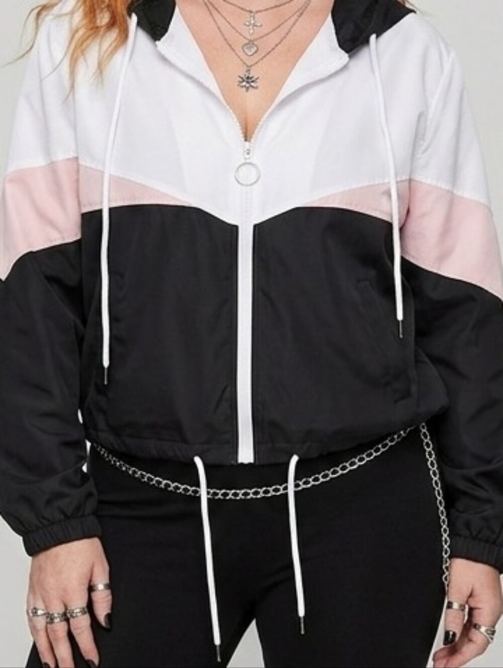 Angel Kiss Retro 90s Y2K Colorblock Windbreaker Hooded Jacket Hoodie Sporty XL